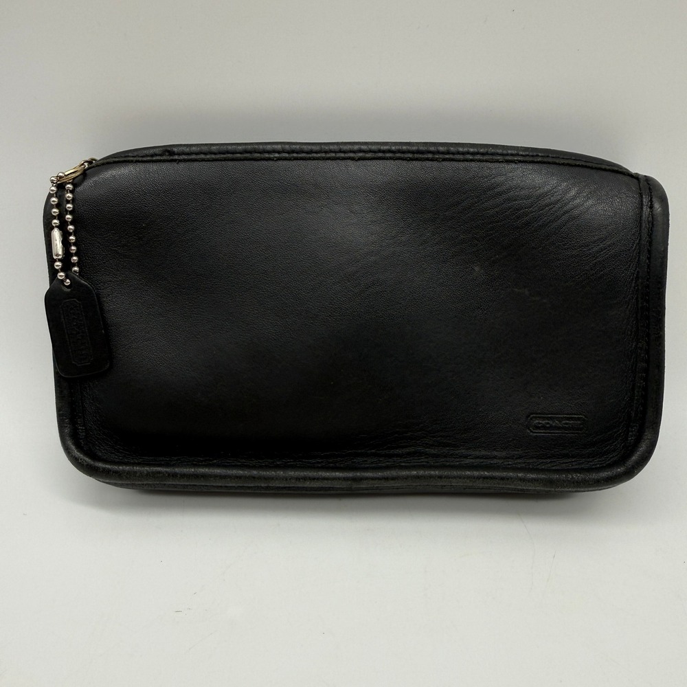 Vintage Coach Cosmetic Pouch Black Leather 7165 Zip Top Bag